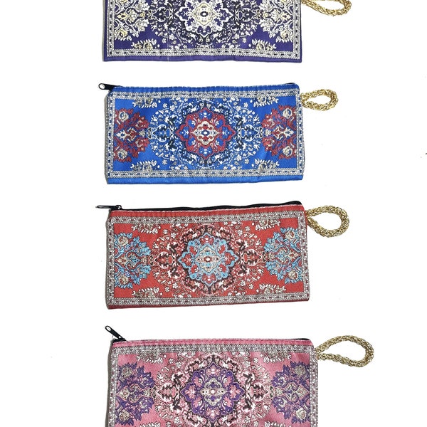 The Kilim Coin Purse with Zipper!!Turkish Traditional Carpet Design Zippered Bag!!Handmade Makeup Bag!!Design Travel Pouch Bag!!Jewelry Bag