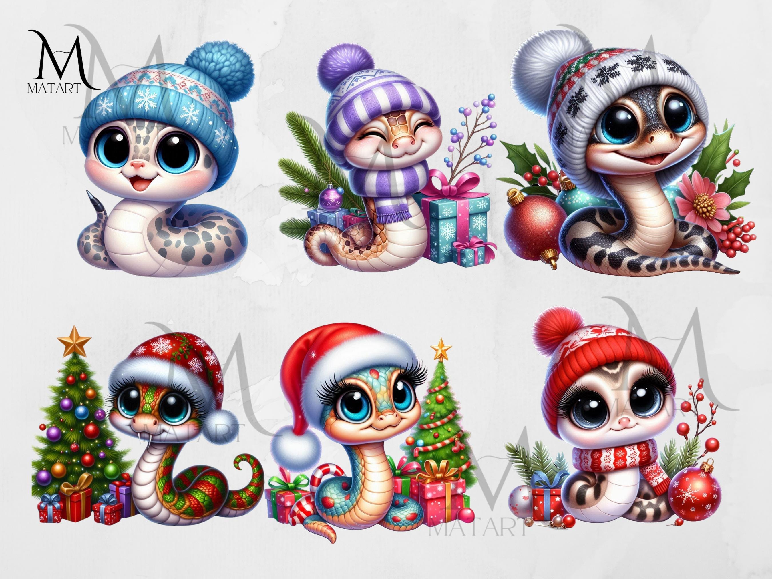 Christmas Snake Clipart Bundle PNG, Winter Snake Clipart, Christmas ...