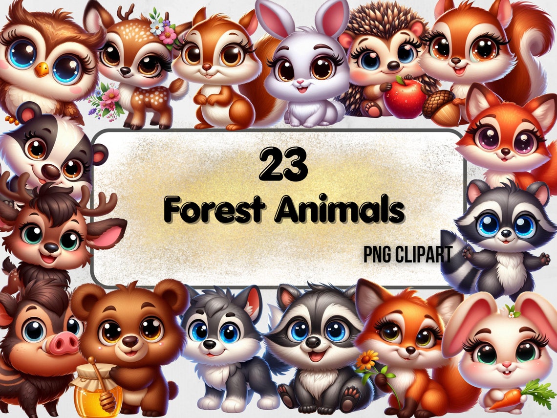 Cute Forest Animals Clipart Cartoon Style Animals Fairy Tale Kid Book ...