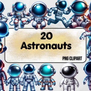 Conjunto de imágenes prediseñadas de astronauta, imágenes prediseñadas de dibujos animados, disfraz de astronauta, ilustraciones para niños, espacio PNG, imágenes prediseñadas de astronauta