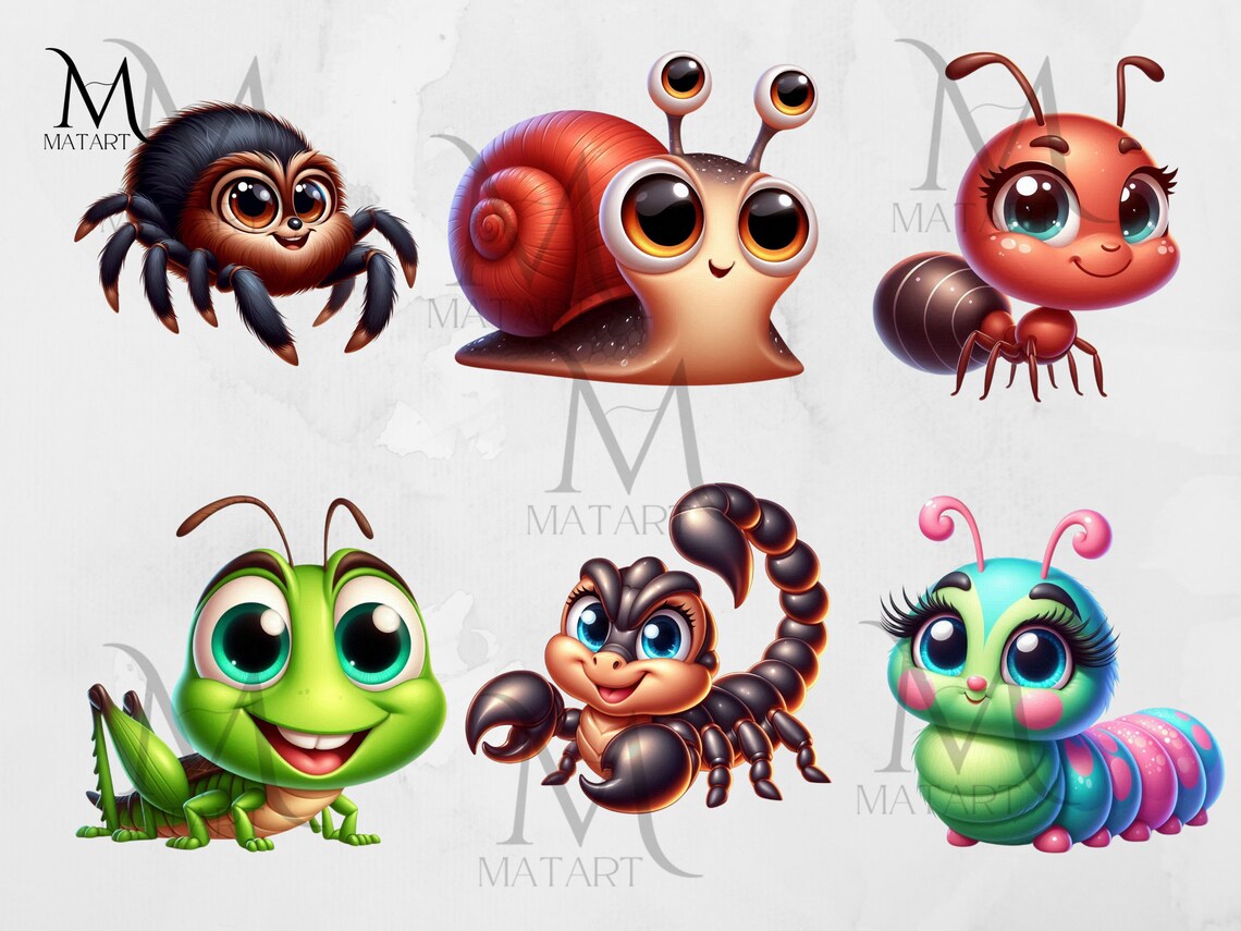 Cute Insects Clipart Cartoon Style Animals Fairy Tale Kid Book ...