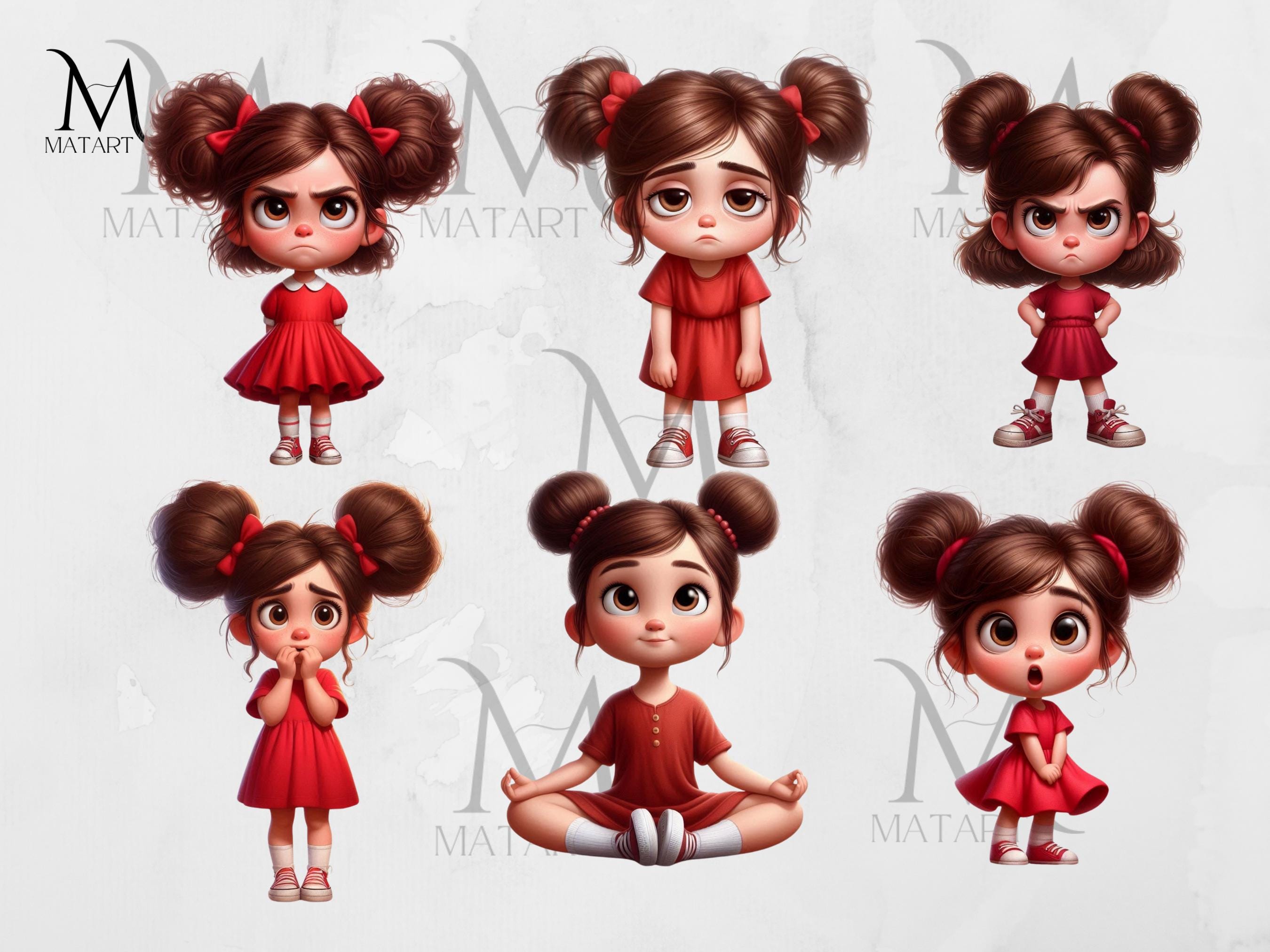 Girl's Emotions Clipart Set: Cartoon Kids Illustrations (PNG) - Etsy