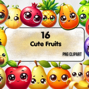 Colorful Happy Food Clipart Bundle - Perfect for Personal and Commercial Use, Whimsical Fruit Clipart Set - Instant Download, PNG