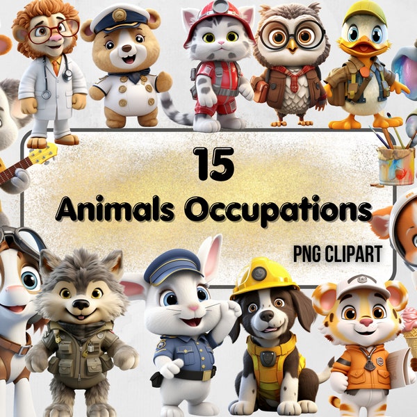 Cute Animals Jobs Clipart  Cartoon Style Animals Fairy Tale Kid Book Characters Nursery Themed Graphics Commercial Use PNG Transparent