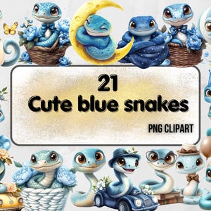 Clipart de aquarela de cobra azul fofa, cobra bebê fofa, decoração de animais, chá de bebê, festa de bebê, cobra pequena, download digital instantâneo