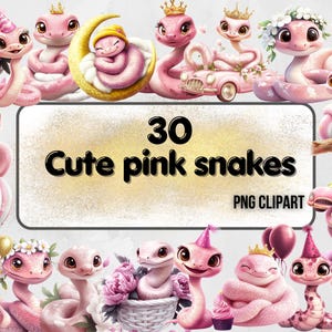 Clipart de aquarela de cobra rosa fofa, cobra bebê fofa, decoração de animais, chá de bebê, festa de bebê, cobra pequena, download digital instantâneo