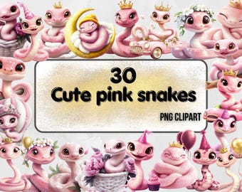 Cute Pink Snake Watercolor Clipart, Cute  Baby Snake, Animals Decor, Baby Shower, Baby Party, Little Snake, Instant Digital Download