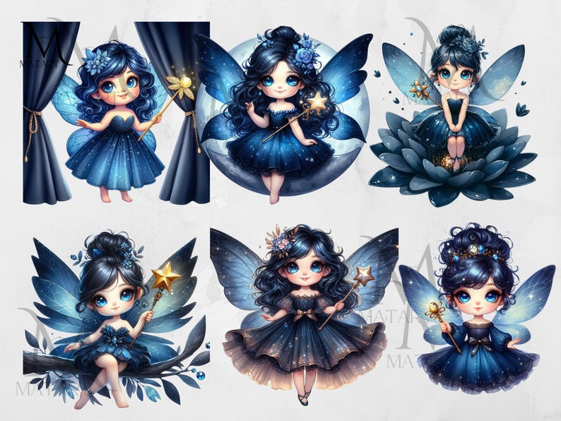 Blue Watercolor Fairy Clipart: 20 PNG Graphics (digital Download) - Etsy