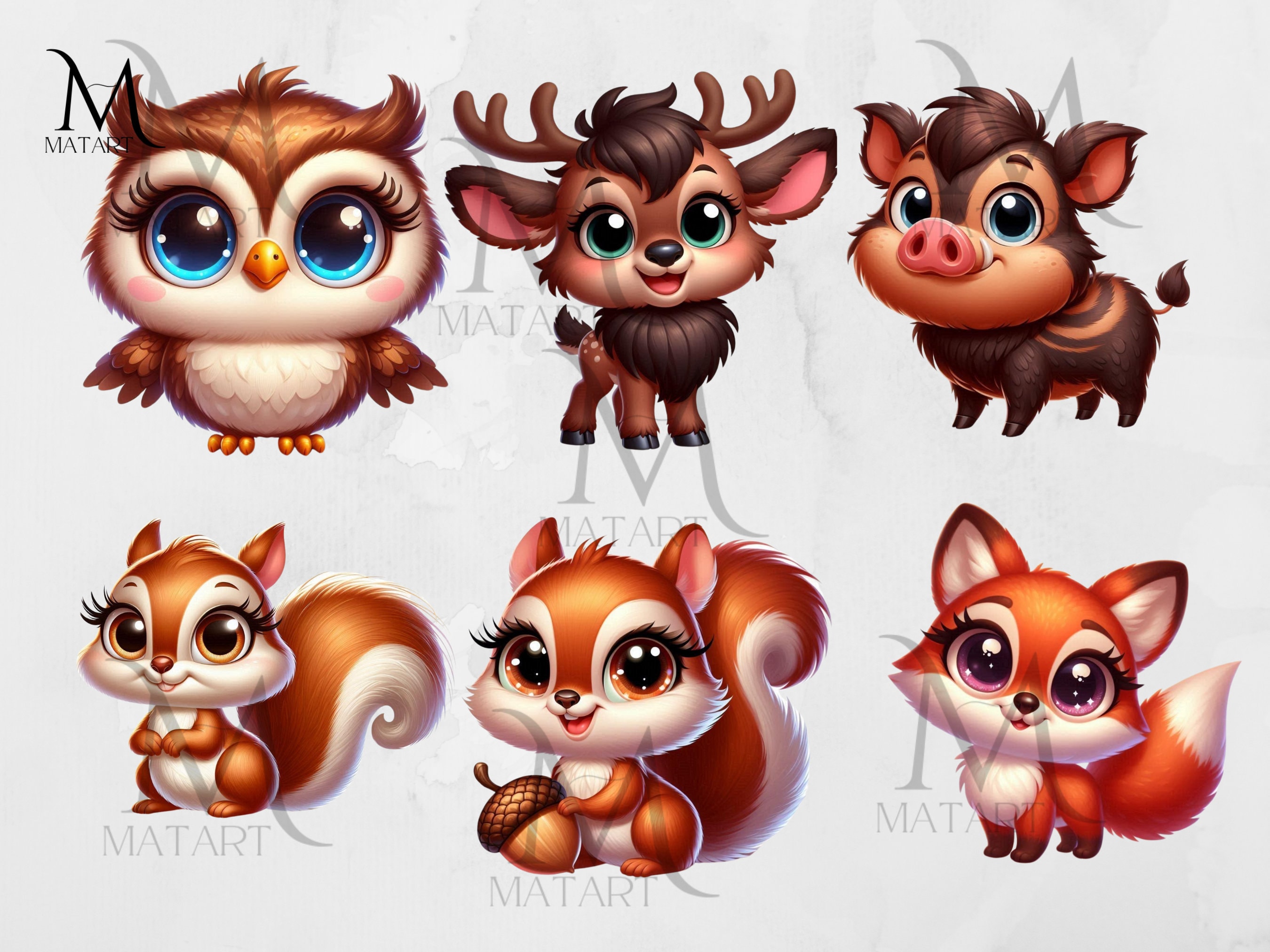 Cute Forest Animals Clipart Cartoon Style Animals Fairy Tale Kid Book ...