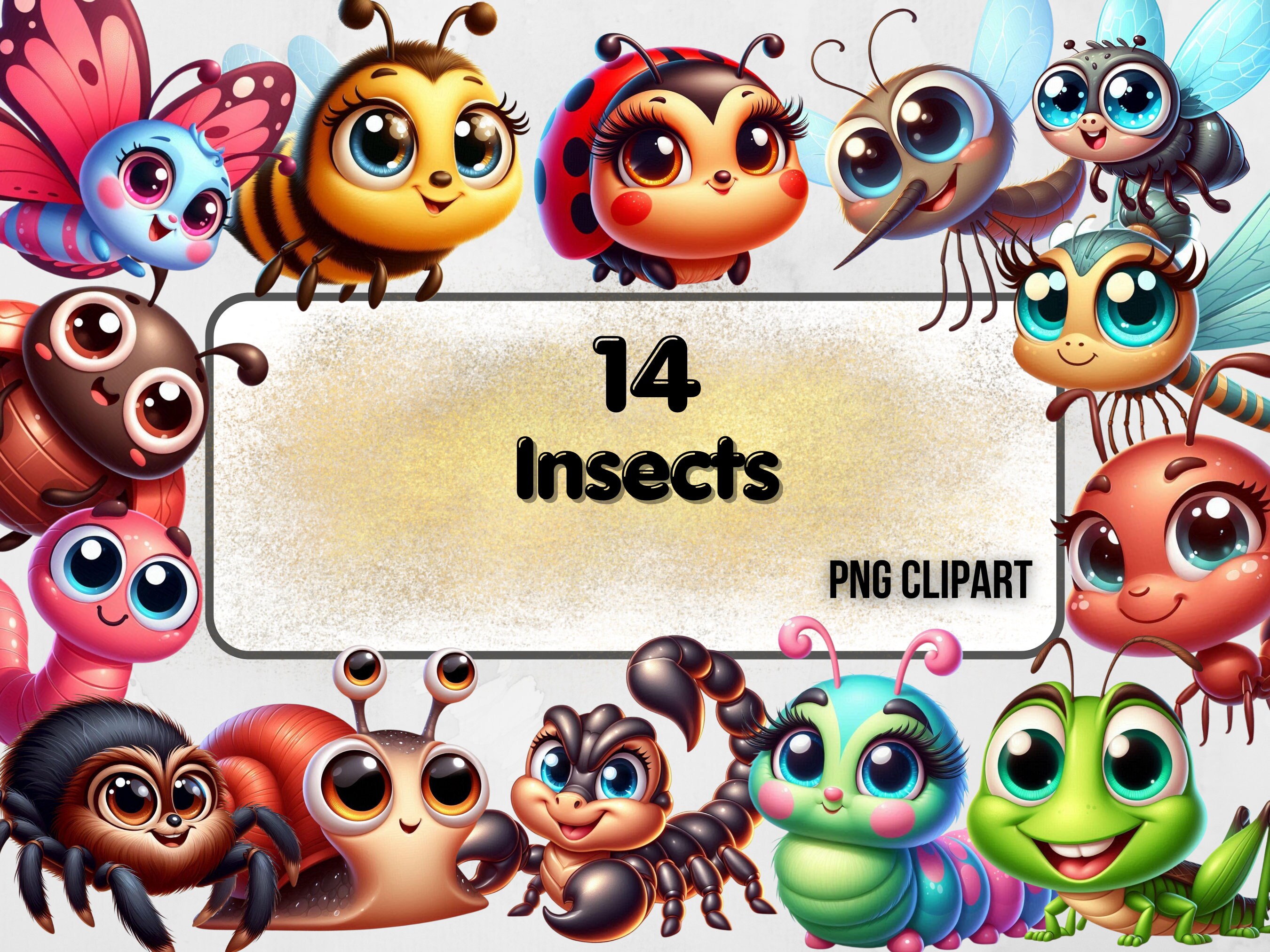 Cute Insects Clipart Cartoon Style Animals Fairy Tale Kid Book ...