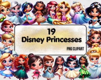Cute Little Princess clipart, Baby Princesses, Princess Clipart,PNG Transparent, instant download, Sublimation, Stickers, Commercial use!