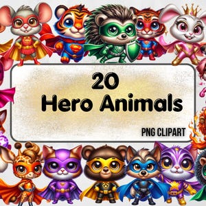 Animals Superhero Clipart PNGs, Superhero stickers, Superhero Avengers Clipart, Super Heroes Boys Clipart, Superhero Bundle, Cute animals