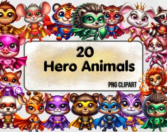Tiere Superheld Clipart PNGs, Superheld Aufkleber, Superheld Avengers Clipart, Superhelden Jungen Clipart, Superheld Bundle, süße Tiere