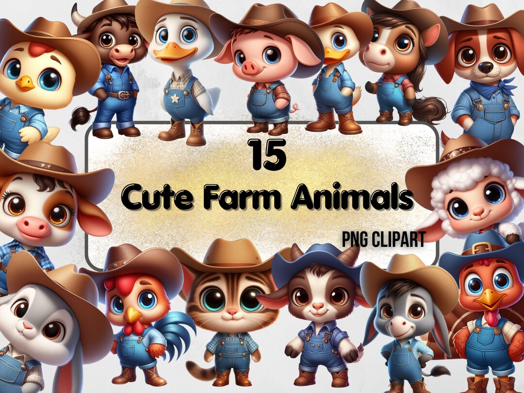 Cute Baby Farm Animals Clipart Bundle, Animals in Clothes, Cute Baby ...