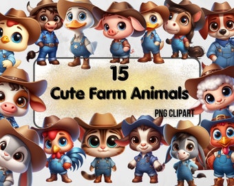 Cute Baby Farm Animals Clipart Bundle, Animals in Clothes, Cute Baby Farm Animals Png, Baby Cow Clipart, Baby Sheep Clipart, Horse Clipart