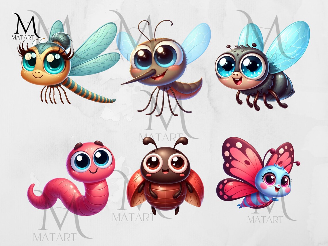 Cute Insects Clipart Cartoon Style Animals Fairy Tale Kid Book ...