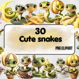 Linda serpiente acuarela clipart, linda serpiente bebé, decoración de animales, baby shower, fiesta de bebé, pequeña serpiente, descarga digital instantánea