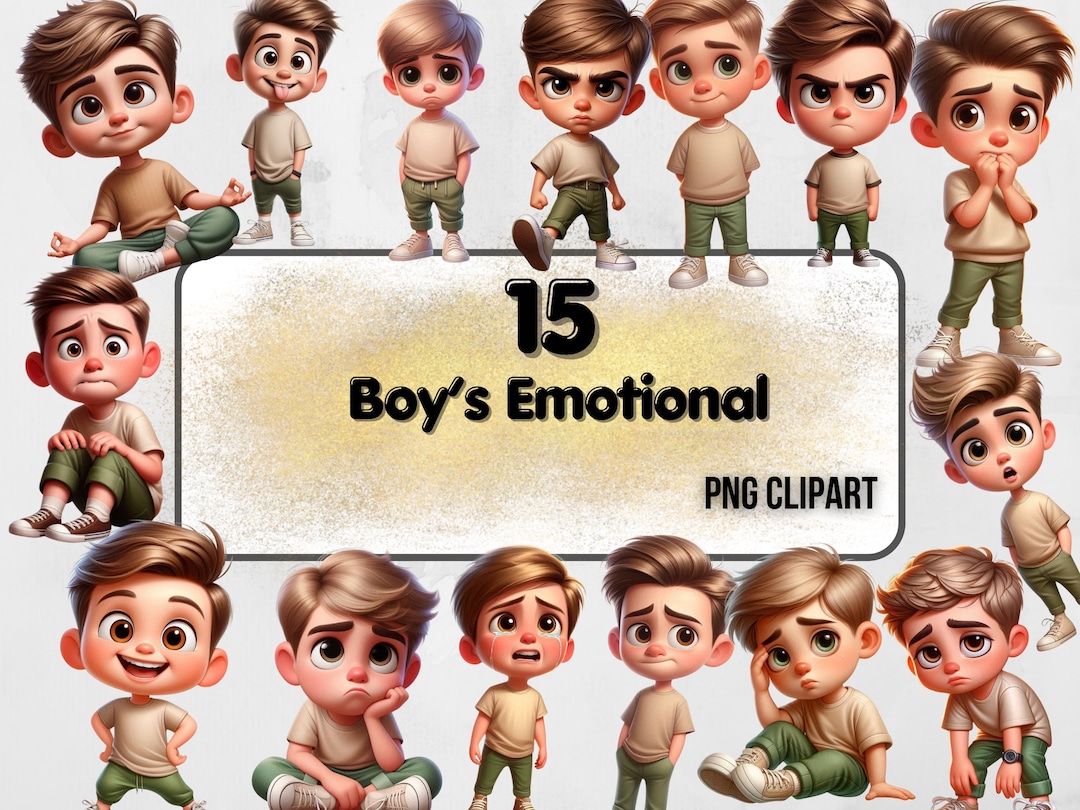 Boy's Emotions Clipart Set: Cartoon Kids Illustrations (PNG Files) - Etsy