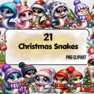 Pacote de clipart de cobra de Natal PNG, clipart de cobra de inverno, clipart de cobra de Natal, sublimação de Natal, download digital, uso comercial