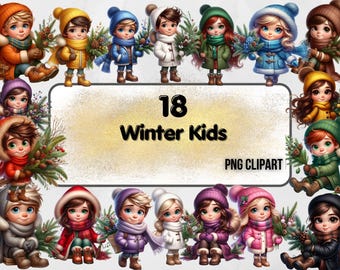 Conjunto de clipart infantil de Natal: ilustrações de férias de inverno (PNG)