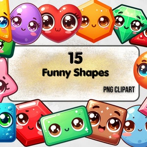 Clipart de formas divertidas: Paquete de dibujos animados kawaii PNG (uso comercial)