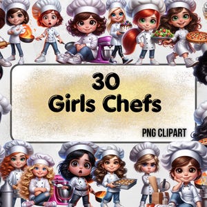 Girl Chef clipart, Cook clipart, cute girl in kitchen, cartoon kids png, cartoon clipart, digital file, Cooking clipart, baking girls