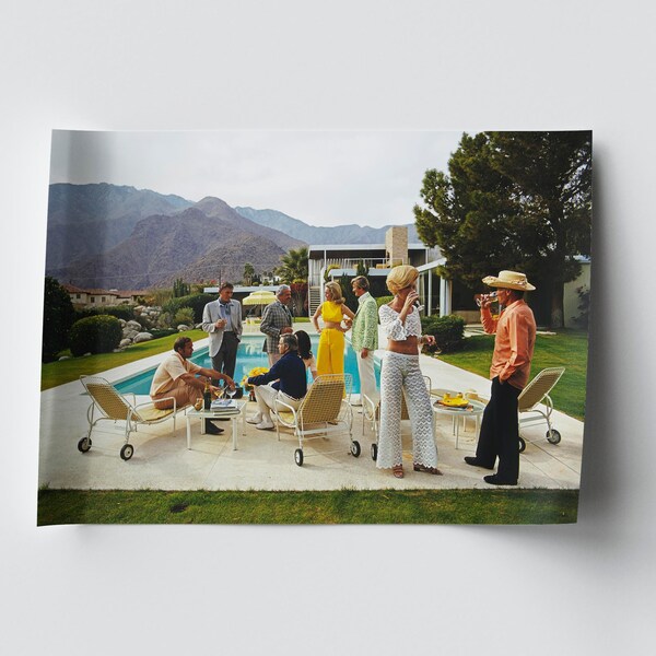 Slim Aarons Desert House Party Print Poster - Wall Art Photo Poolside at the Kaufmann home in  Palm Springs