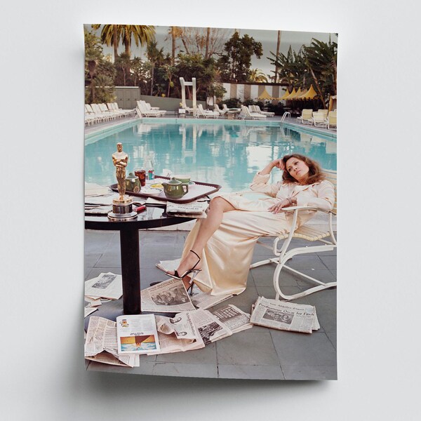 Faye Dunaway Oscar Ennui Print Poster Vertical - Beverly Hills Hotel Pool Los Angeles Wall Art Photo Decor