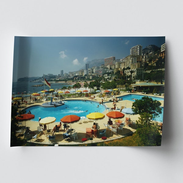 Slim Aarons Monte Carlo Beach Club Print Poster - Wall Decor Art Photo Guests around the pool Monaco