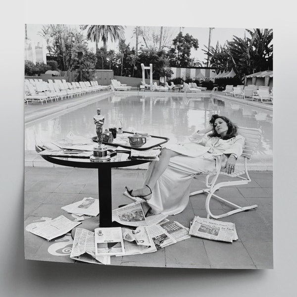 Faye Dunaway Oscar Winner Print Poster - Resting By The Beverly Hills Hotel Pool Los Angeles Wall Art Photo Decor