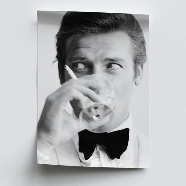 Roger Moore Shaken Not Stirred James Bond Vertical Print