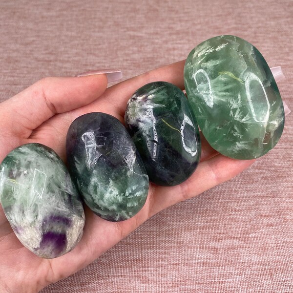 1ct Feather Fluorite Crystal Palm Stone - YOU CHOOSE