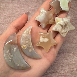 1 Flower Agate Moon & Star Crystal Carving - intuitively chosen