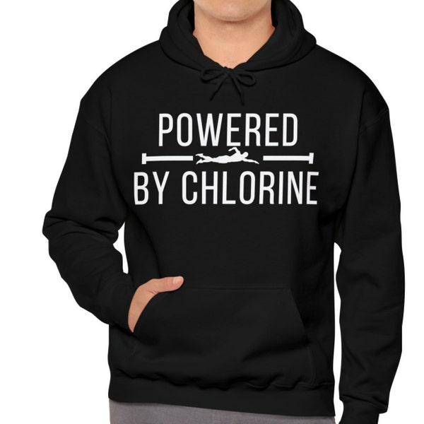 Powered By Chlorine Hoodies For Swimmers Gift Idea Swimming Sweater For Swimmer On Sweatershirt Hoodie Pool Lane Line Image of Swimmer US11