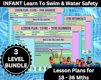 TODDLERS 18 - 36 months BUNDLE of 3 Levels Learn To Swim Lesson Plans INFANTS Water Safety For Parents & Swimming Teachers Babies and Tots