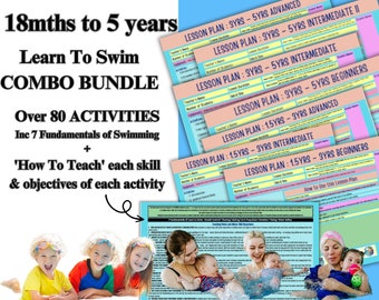 18 months to 5 year olds Bundle ALL LEVELS How To Teach Baby to Preschool 7 Lesson Plans Water Safety Skills For Parents & Swim Instructors