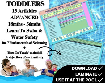 18mth - 36mth Advanced LEARNING To SWIM Printables Swimming Lessons For Child Swimmer Lesson Plan For Prep & Preschool PDF Digital Download
