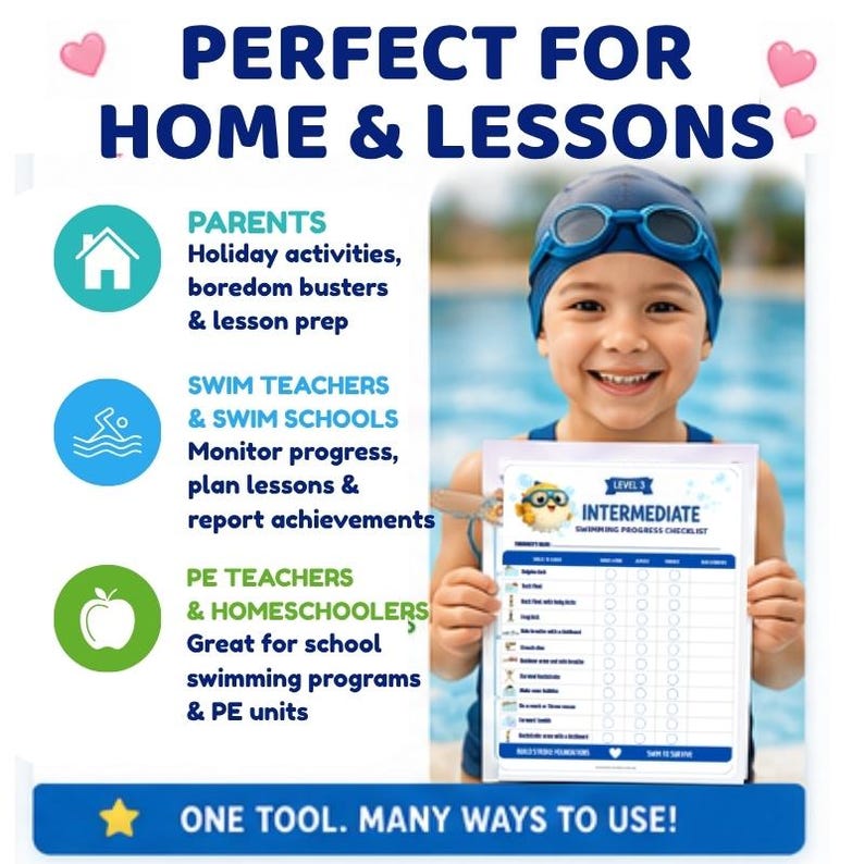 Swimming PROGRESS CHECKLIST BUNDLE Learn to Swim Skills & Water Safety ...
