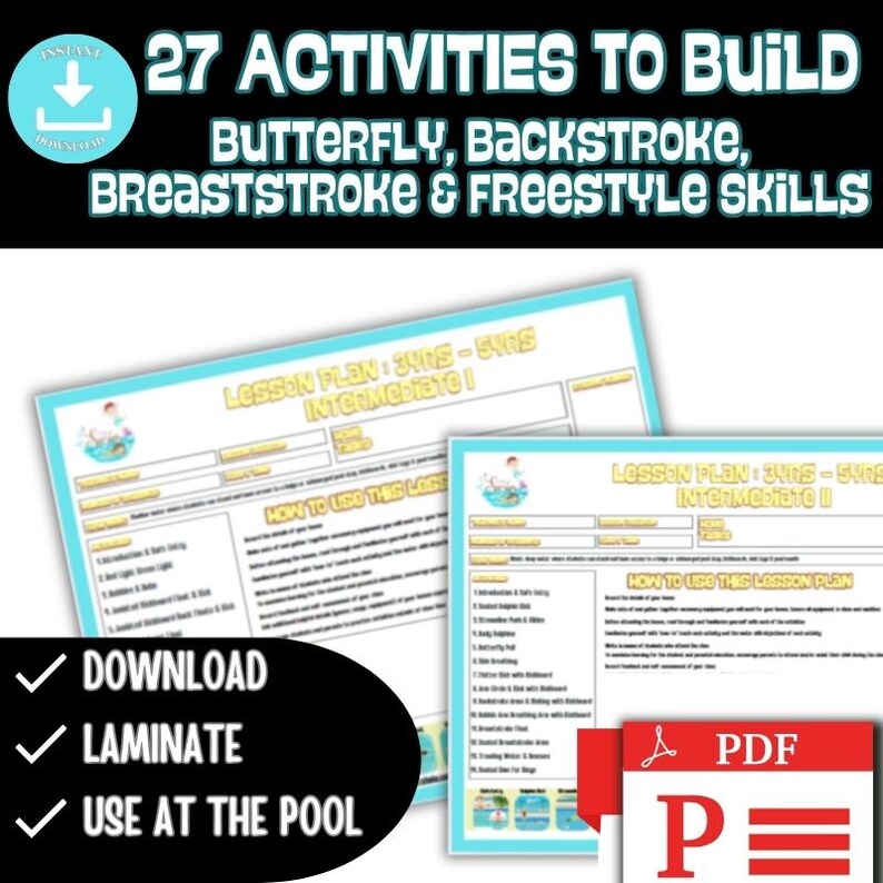 INTERMEDIATE LEVEL PRESCHOOL Swim Teacher Swimming Lesson Plans for ...