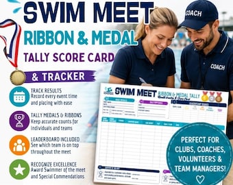 Swim Meet RIBBON & MEDAL TALLY Tracker Printable Score Card Log Results Sheet Organizer