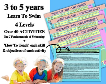 3 to 5 years (4) Levels Bundle BEGINNER, INTERMEDIATE & ADVANCED Learn To Swim Lesson Plans For Teachers and Parents of Preschool Children