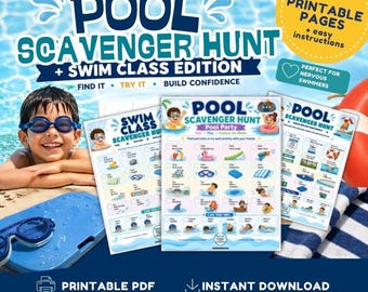 Pool SCAVENGER HUNT Printable Swim Class Activity Water Confidence Aquatic Party Games Learning PDF