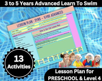 3 - 5yr Advanced LEARN To SWIM Lessons Plan For Swimming Teachers & Parents