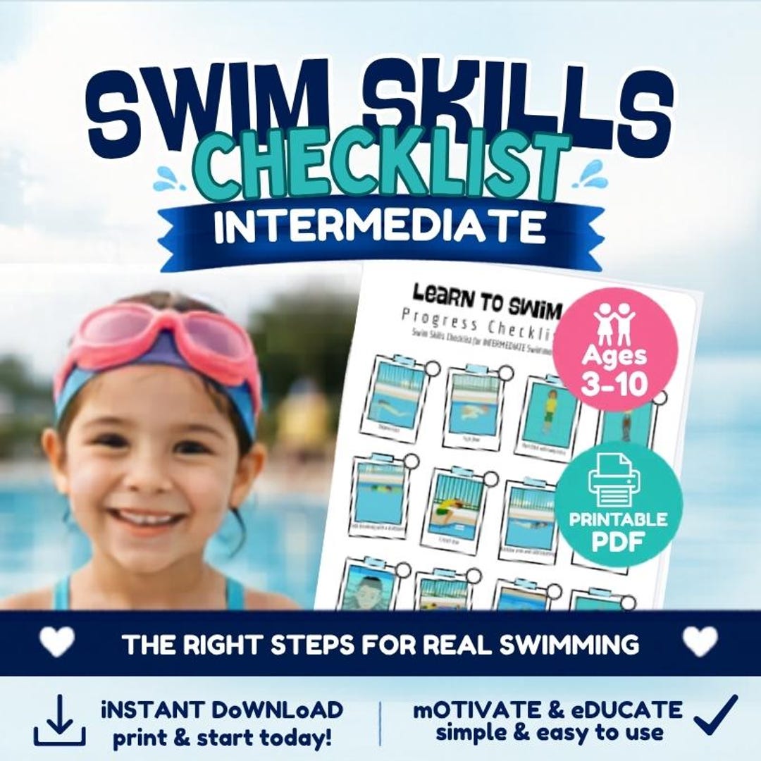INTERMEDIATE Aquatic Skills Checklist Kids Stroke Builder Learn to Swim ...
