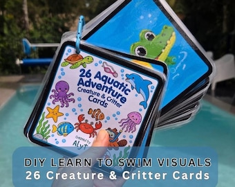 Creature & Critter Visual Cards Printable Learn To Swim Beginner Aquatic Theme Swimming Flashcards