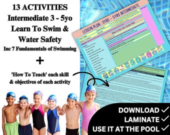 INTERMEDIATE 3-5yrs Teach Learn To Swim Preschooler Lesson Plan Drowning Prevention For Parents or Swimming Teacher PDF Digital Lessons