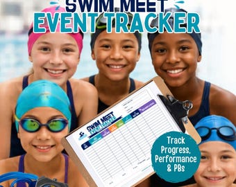 Swim Meet EVENT TRACKER Printable PB Progress Performance Log Parent Swimming Coach Organizer