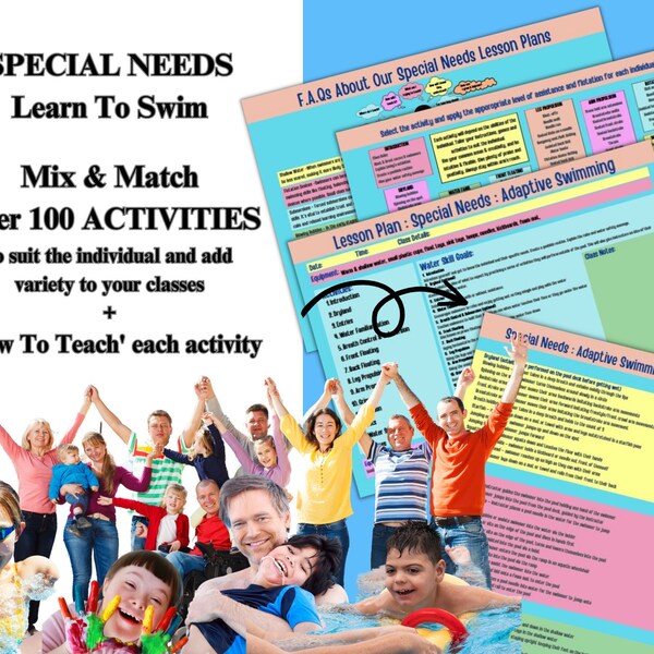 100 Activities For SPECIAL NEEDS Teach Adaptive Swimming Learn To Swim Lesson Planner PDF Download Teacher of Autism Swimmer Lesson Template