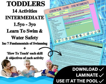 18mos - 36mos Intermediate LEARN To KICK Toddler & Preschoolers Printable Swim Lesson For Children Swimmers Lesson Plan PDF Digital Download