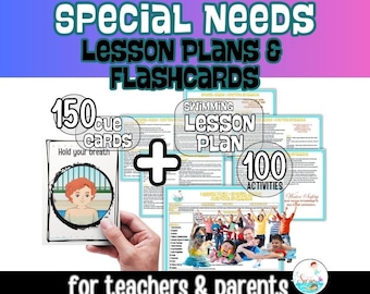 FLASHCARDS & ADAPTIVE SWIMMING Lesson Plan Combo +100 Activities For Special Needs Prompt Cards